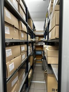 GMRC storage space – shelving units with archival boxes